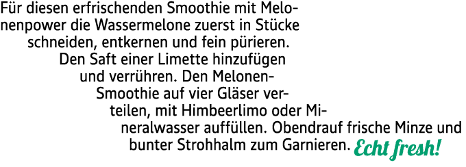F r diesen erfrischenden Smoothie mit Melo nenpower die Wassermelone zuerst in St cke schneiden, entkernen und fein p...
