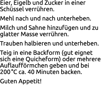 Eier, Eigelb und Zucker in einer Sch ssel verr hren. Mehl nach und nach unterheben. Milch und Sahne hinzuf gen und zu...